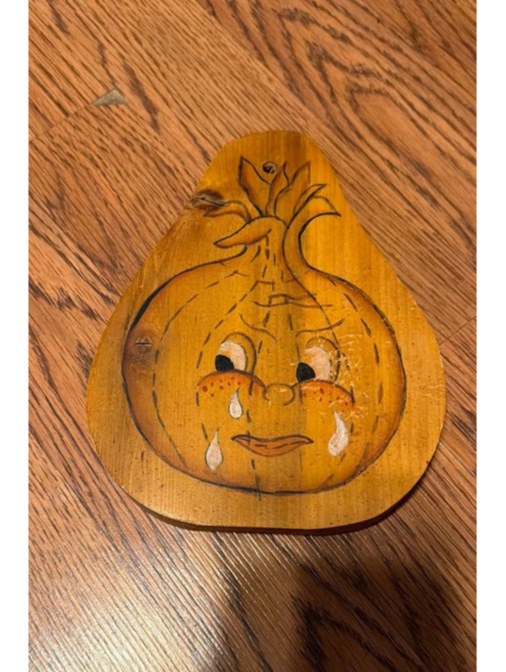 Vintage Folk Art Wall Hanging Anthropomorphic Onion Crying Wood Hand Painted